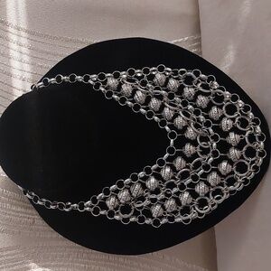 Mialisia Cleopatra Statement Necklace Silver Bib Chainmail Boho Chic EUC